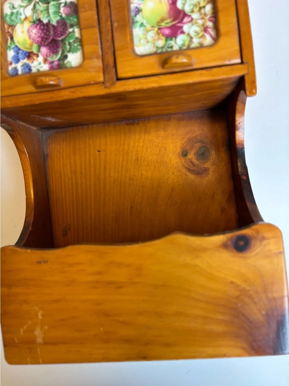 Vintage Wooden Spice Box/Apacathary-Inlay Fruit Tile Drawers-Wall Decor Storage
